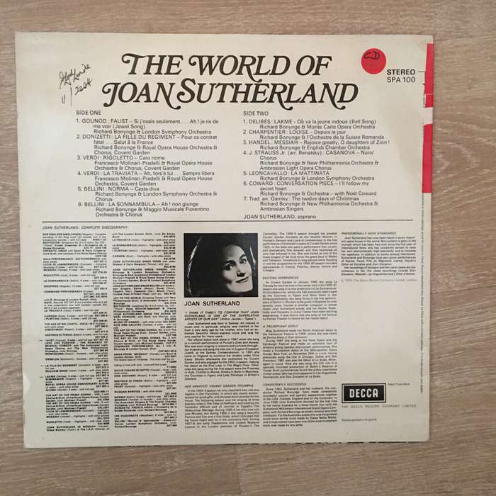 The World Of Joan Sutherland - Vinyl LP Record - Opened  - Very-Good+ Quality (VG+)