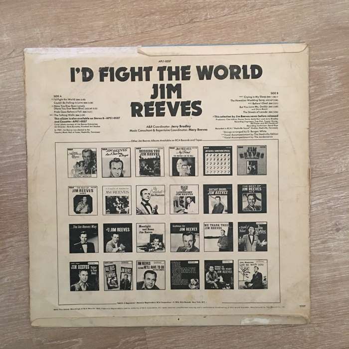 Jim Reeves - I'd Fight The World - Vinyl LP Record - Opened  - Good Quality (G)