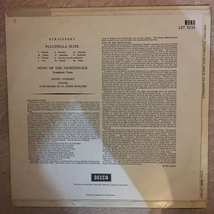 Stravinsky - Ernest Ansermet, L'Orchestre De La Suisse Romande  Pulcinella Suite / Song Of ...