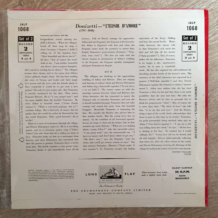 Donizetti  L'elisir D'amore - Vinyl LP Record - Opened  - Very-Good+ Quality (VG+)