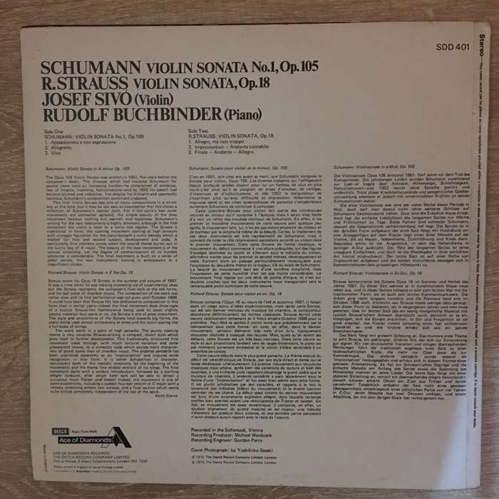 Schumann / Strauss Violin Sonatas / Josef Sivo / Rudolf Buchbinder - Vinyl LP Record - Opened ...