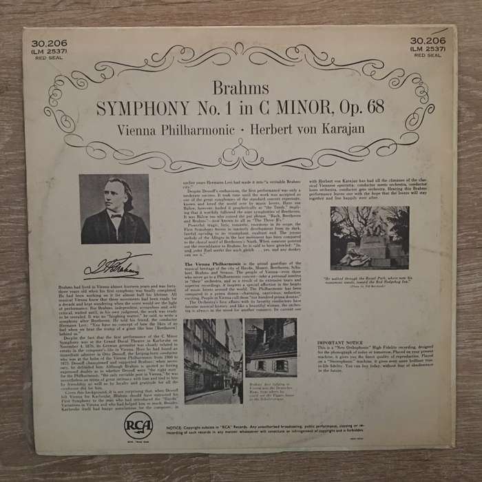 Brahms - Vienna Philharmonic, Herbert Von Karajan  Symphony No.1 - Vinyl LP Record - Opened...