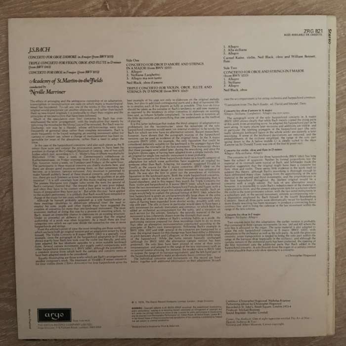 J.S. Bach - Academy Of St. Martin-in-the-Fields, Neville Marriner  Concertos - Vinyl LP ...