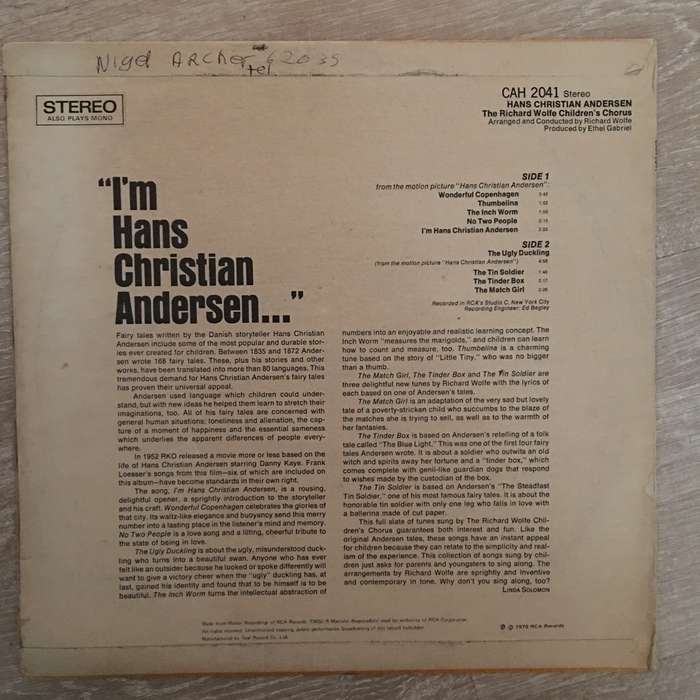 The Richard Wolfe Children's Chorus Hans Christian Andersen - Vinyl LP Record - Opened  - Very-Go...