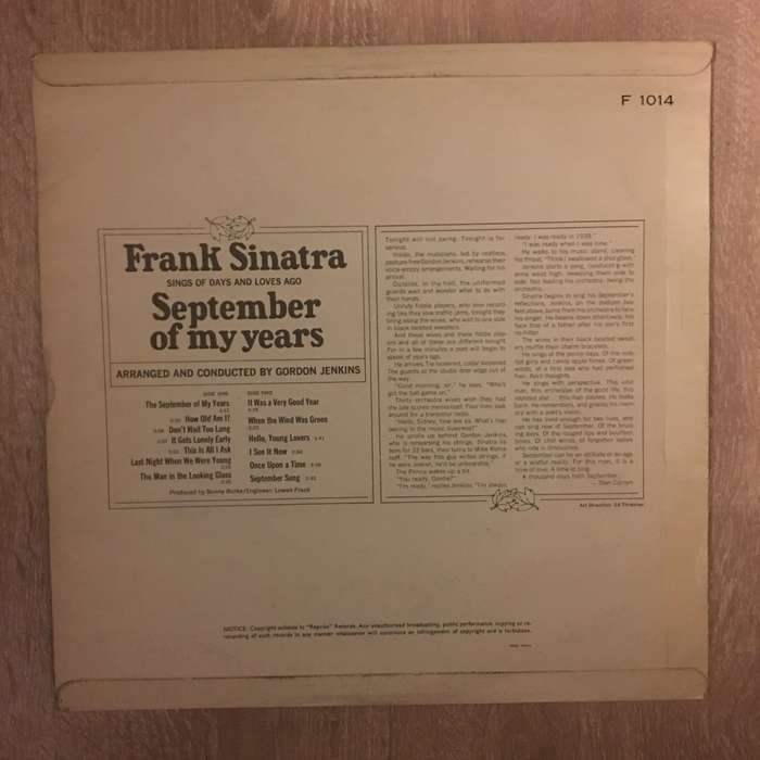 Frank Sinatra - September Of My Years - Vinyl LP Record - Opened  - Very-Good+ Quality (VG+)