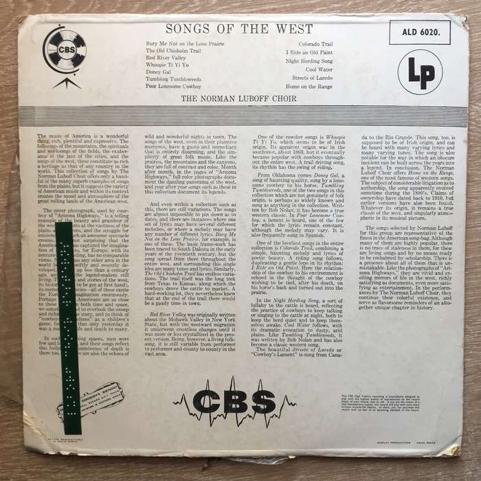 The Norman Luboff Choir  Songs Of The West - Vinyl LP Record - Opened  - Very-Good- Quality...