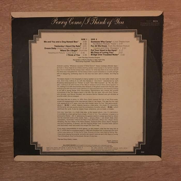 Perry Como - I Think Of You - Vinyl LP Record - Opened  - Very-Good Quality (VG)