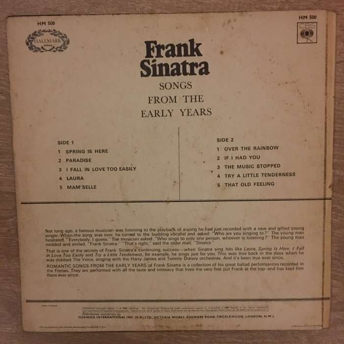 Frank Sinatra - Songs From The Early Years - Vinyl LP Record - Opened  - Good Quality (G)