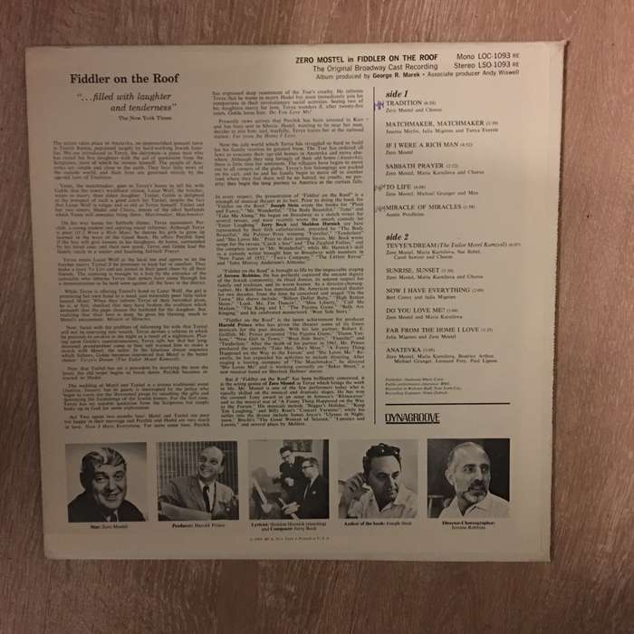 Zero Mostel   Fiddler On The Roof (The Original Broadway Cast Recording) - Vinyl LP Record ...