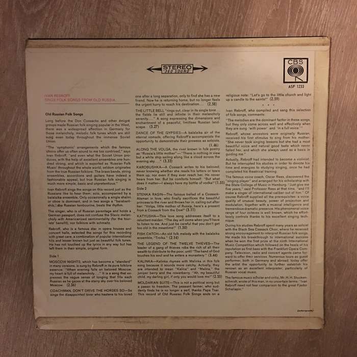 Ivan Rebroff  Sings Folk Songs From Old Russia - Vinyl LP Record  - Very-Good+ Quality (VG+)