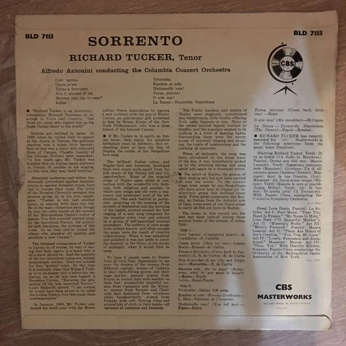 Richard Tucker  Sorrento - Vinyl LP Record - Opened  - Very-Good- Quality (VG-)