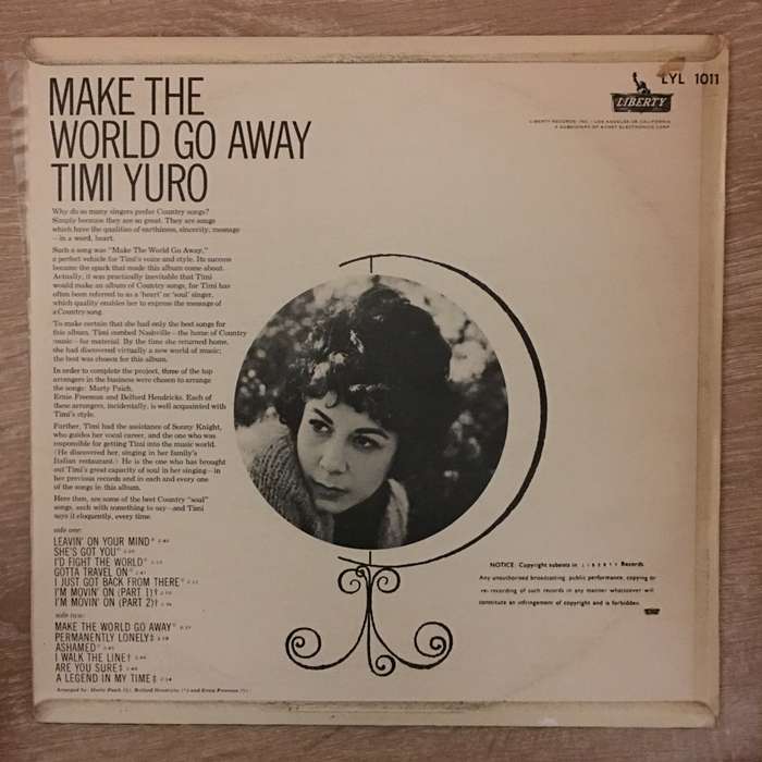 Timi Yuro  Make The World Go Away - Vinyl LP Record - Opened  - Very-Good+ Quality (VG+)