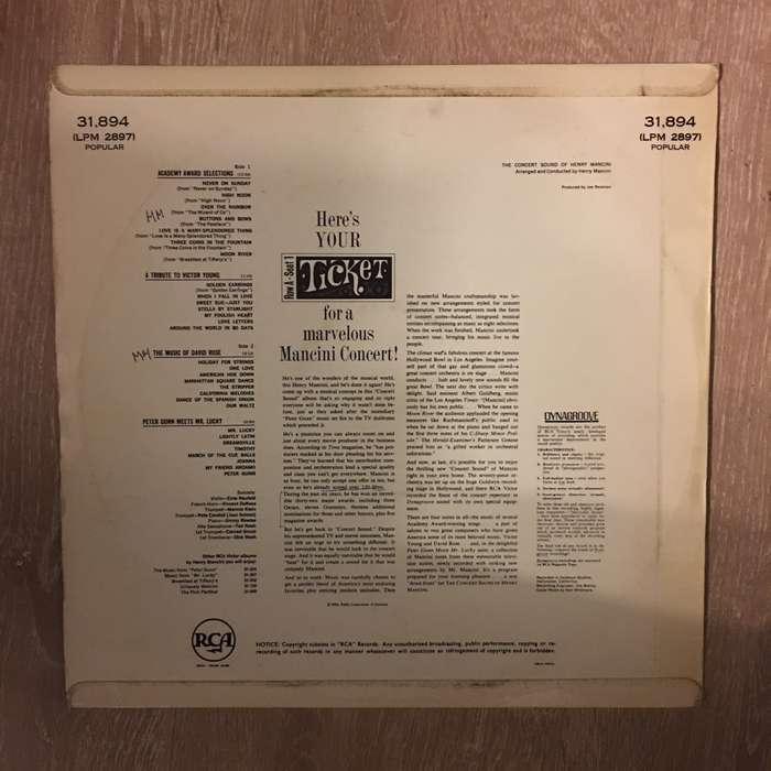 Henry Mancini  The Concert Sound Of Henry Mancini - Vinyl LP Record - Opened  - Very-Good+ ...