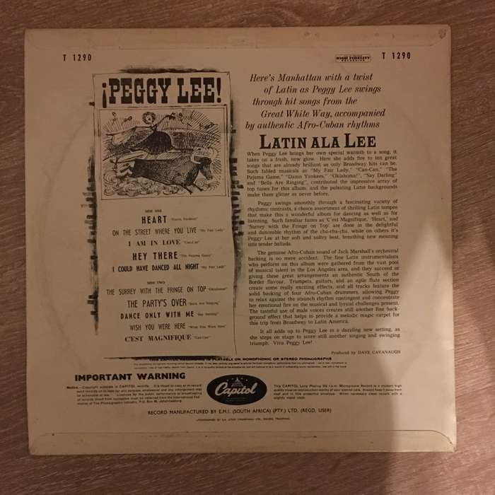 Peggy Lee - Latin Ala Lee - Vinyl LP Record - Opened  - Very-Good- Quality (VG-)