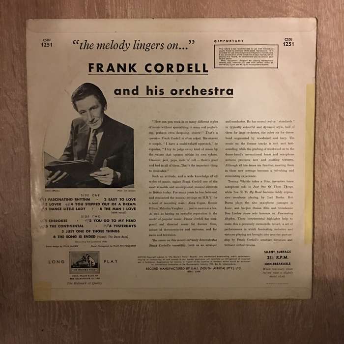 Frank Cordell An His Orchestra  The Melody Lingers On- Vinyl LP Record - Opened  - Very-Goo...