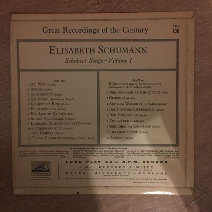 Great Recordings Of The Century - Elisabeth Schumann  Schubert Songs Volume 1 -  Vinyl LP R...
