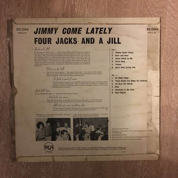 Four Jacks and A Jill - Jimmy Come Lately - Vinyl LP Record - Opened  - Very-Good Quality (VG)