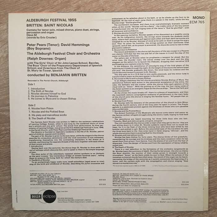 Britten - Peter Pears, David Hemmings  Saint Nicolas - Vinyl LP Record - Opened  - Very-Goo...