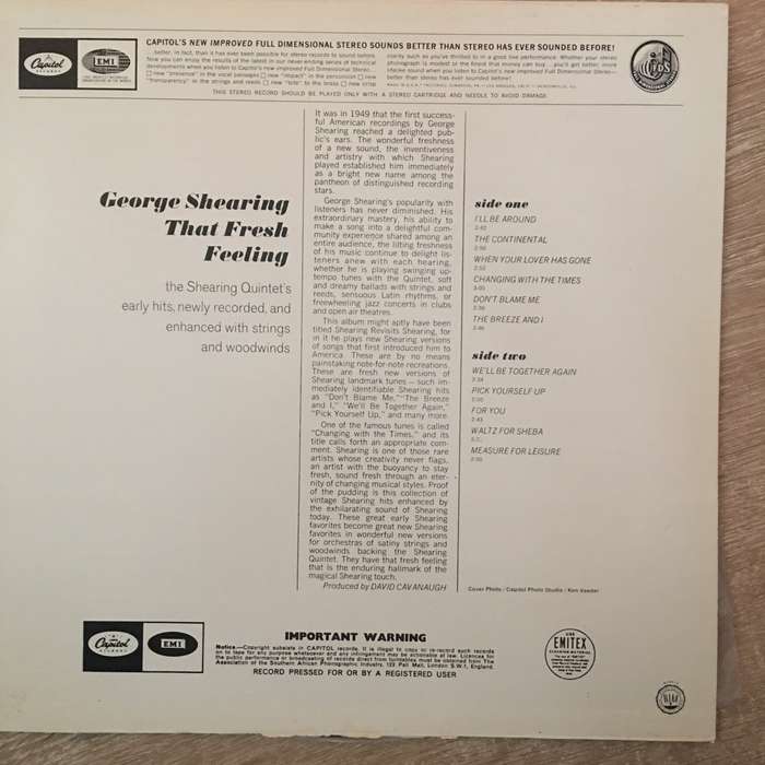 George Shearing - That Fresh Feeling - Vinyl LP Record - Opened  - Very-Good+ Quality (VG+)