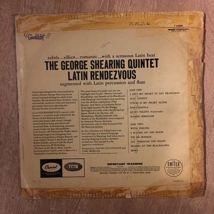 George Shearing Quintet  Latin Rendezvous - Vinyl LP Record - Opened  - Very-Good Quality (VG)