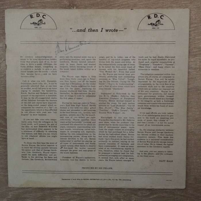 Bernie Wayne His Orchestra And Chorus  ...And Then I Wrote - Vinyl LP Record  - Opened  - V...