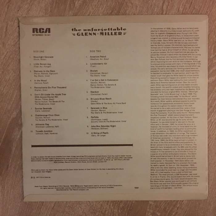 The Unforgettable Glen Miller - Vinyl LP Record - Opened  - Very-Good Quality (VG)