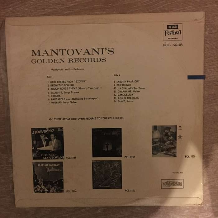 Mantovani's Golden Records - Vinyl LP Record - Opened  - Very-Good+ Quality (VG+)