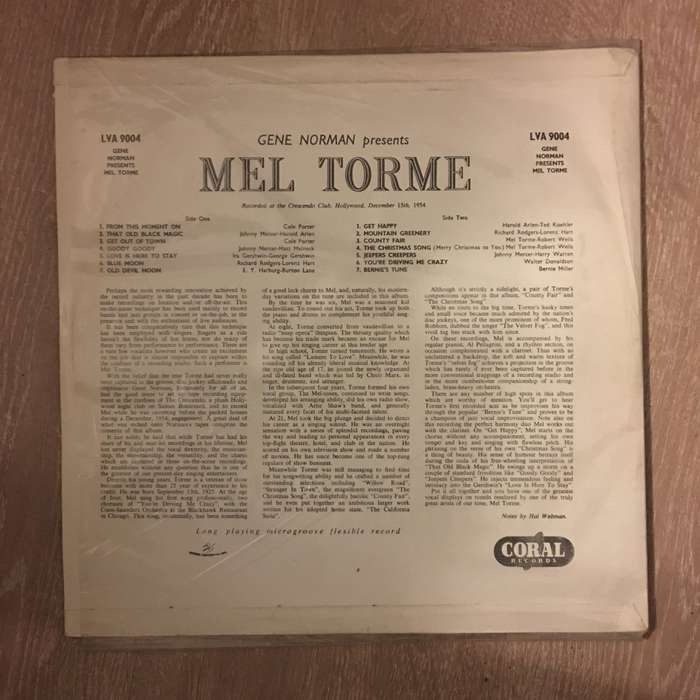 Mel Tormé  Gene Norman Presents Mel Torme At The Crescendo- Vinyl LP Record - Opened  - Ve...