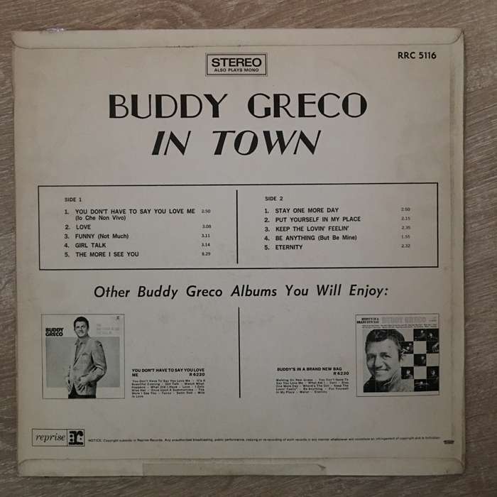Buddy Greco In Town - Vinyl LP Record - Opened  - Very-Good+ Quality (VG+)