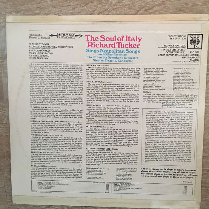 Richard Tucker - The Soul Of Italy - Vinyl LP Record - Opened  - Very-Good Quality (VG)