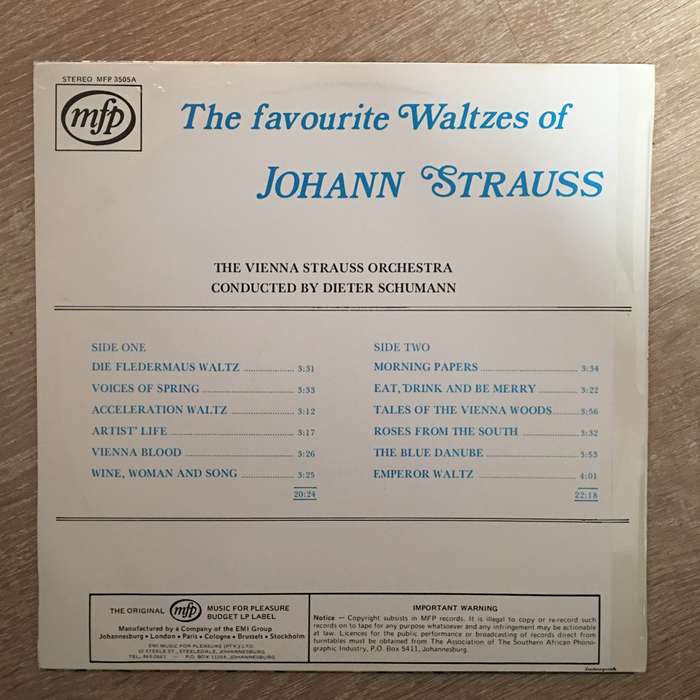 The Favorite Waltzes Of Johann Strausses - Vinyl LP Record - Opened  - Very-Good+ Quality (VG+)