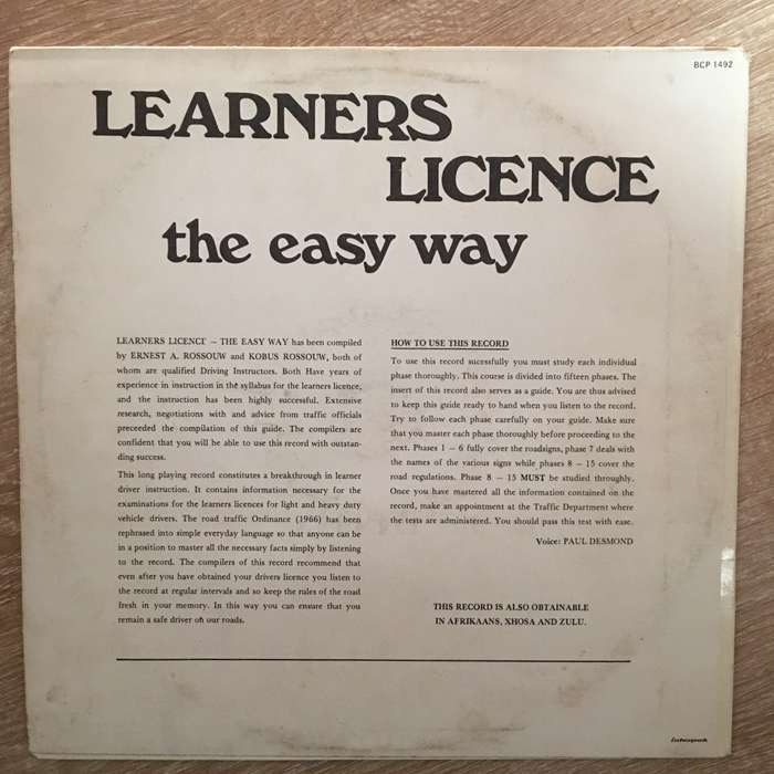 Learners Licence - The Easy Way - Vinyl LP Record - Opened  - Very-Good- Quality (VG-)
