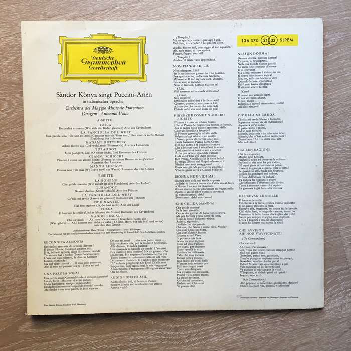 Sandor Konya, Antonino Votto  Puccini Opera Arias - Vinyl LP Record - Opened  - Very-Good+ ...