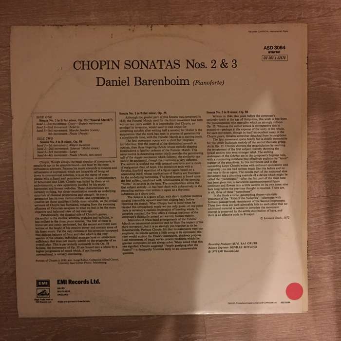Daniel Barenboim  Chopin Sonatas: No. 2 In B Flat Minor & No. 3 In B Minor - Vinyl LP Recor...