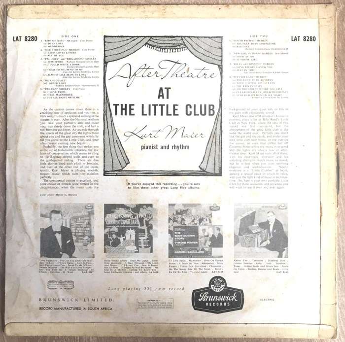 Kurt Maier - Piano and Rythm - After Theatre At The Little Club- Vinyl LP Record - Good+ Quality ...