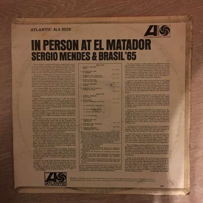 Sergio Mendes And Brasil '65  In Person At El Matador - Vinyl LP Record - Opened  - Very-Go...
