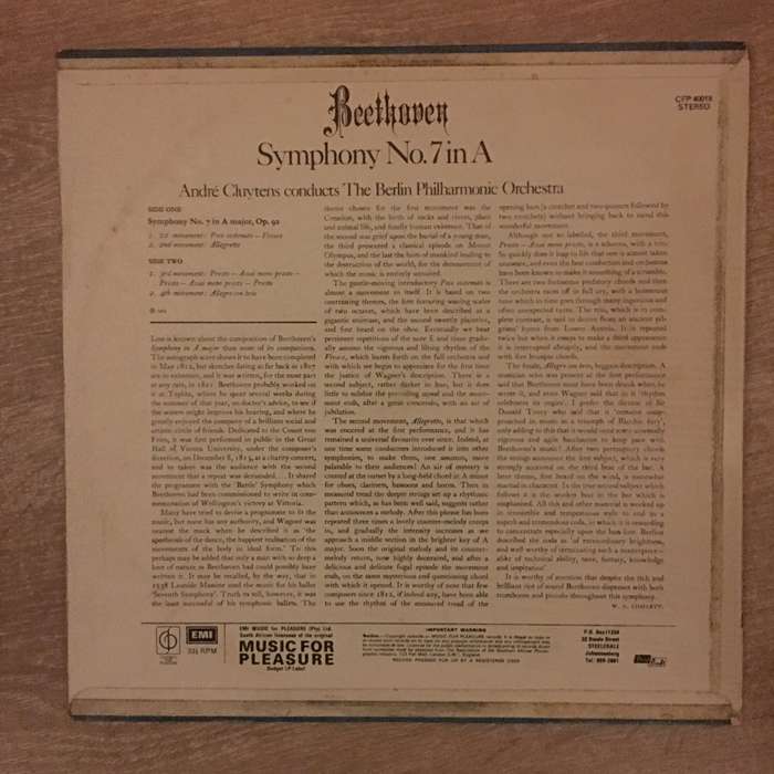 Beethoven, André Cluytens Conducts The Berlin Philharmonic Orchestra  Symphony No.7 In A -...