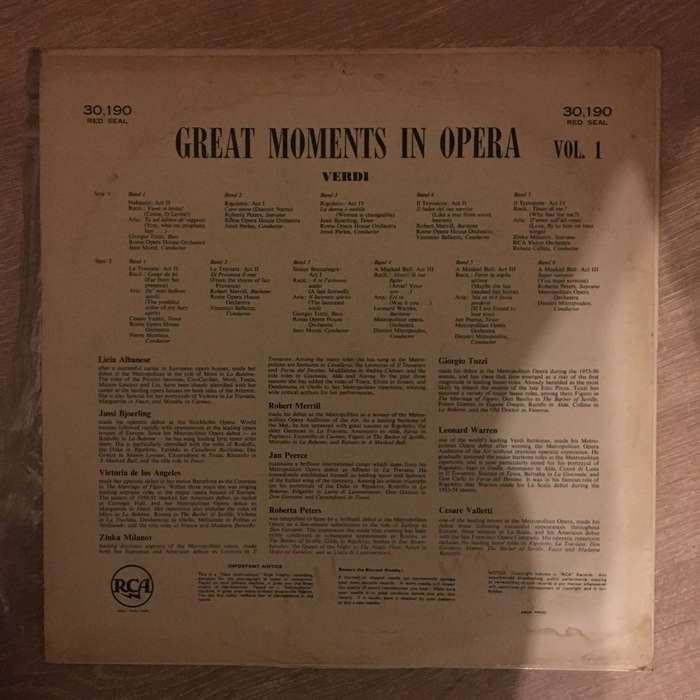 Verdi, Puccini - Great Moments In Opera  - Vinyl LP Record - Opened  - Very-Good+ Quality (VG+)