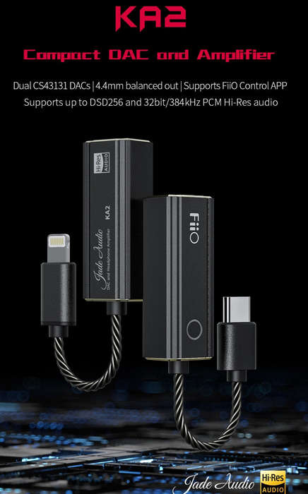 FiiO KA2-LT - Hi-Res Audio Balanced DAC & Headphone Amplifier (with 4.4mm Balanced headphone outp...