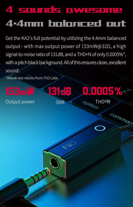 FiiO KA2-LT - Hi-Res Audio Balanced DAC & Headphone Amplifier (with 4.4mm Balanced headphone outp...