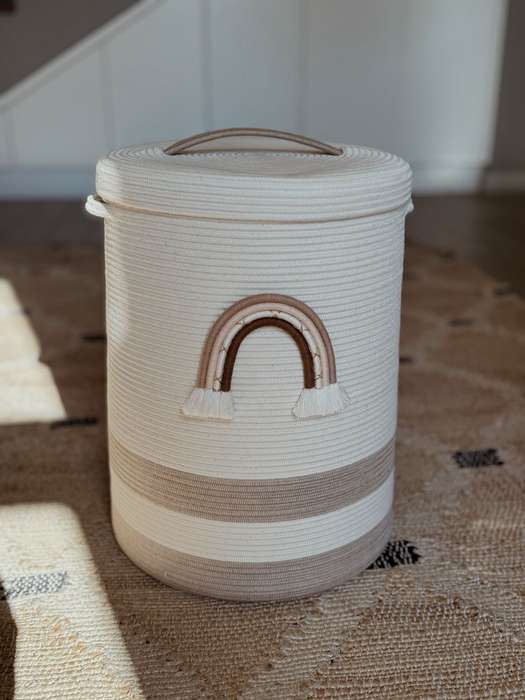 Rainbow rope laundry basket - with lid neutral