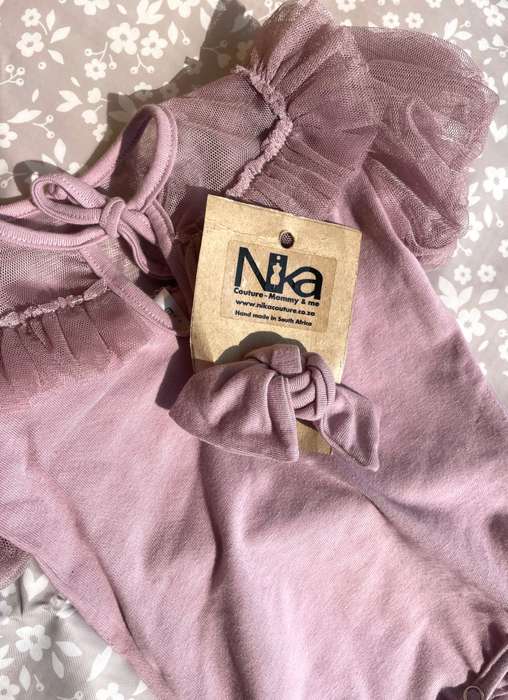 Nika - Mauve girl vest and headband set