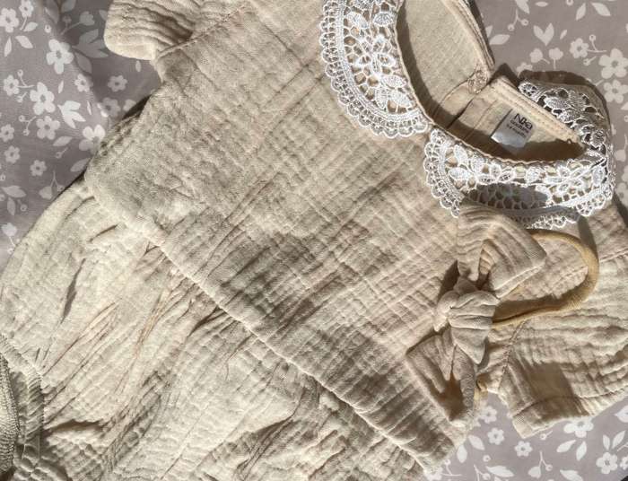 Nika - Cream girl romper and headband set