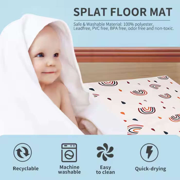Non slip spill and play mat - Black and white rainbow