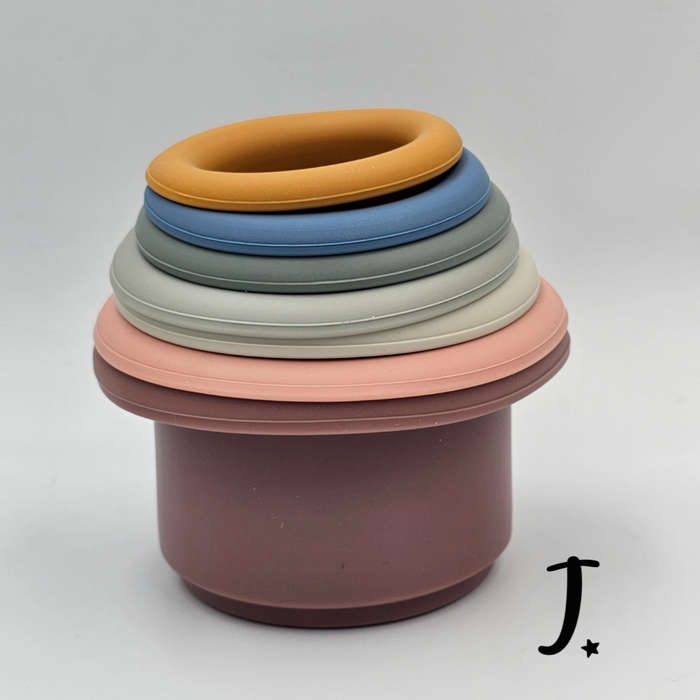 Round stacking cups with shapes - Multi colored