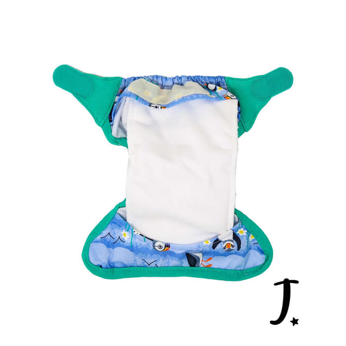 PopIn Single Printed Nappy Bamboo - Puffin (Newborn)