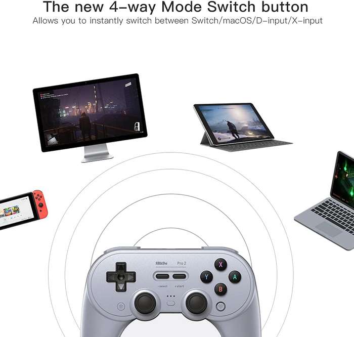 8BitDo Pro 2 Bluetooth Controller Hall Effect Nintendo Switch/Switch 2, PC, Android Gray Edition