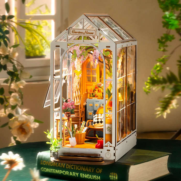 Robotime Holiday Garden House DIY Book Nook Shelf Insert Miniature Dollhouse