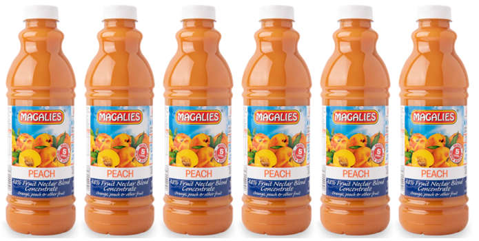 6 x MAGALIES 1 liter Peach 48% Concentrate (Sold 6x 1L Per Case)