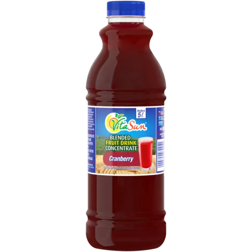 Vita Sun 1Lt Cranberry 8% Blended Fruit Drink Concentrate 1 Liter (Sold 9 x 1L Per Case)